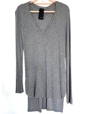 Heather Gray Rib Knit High-Low Hem Long Sleeve Tee T-Shirt Tunic Top S/M